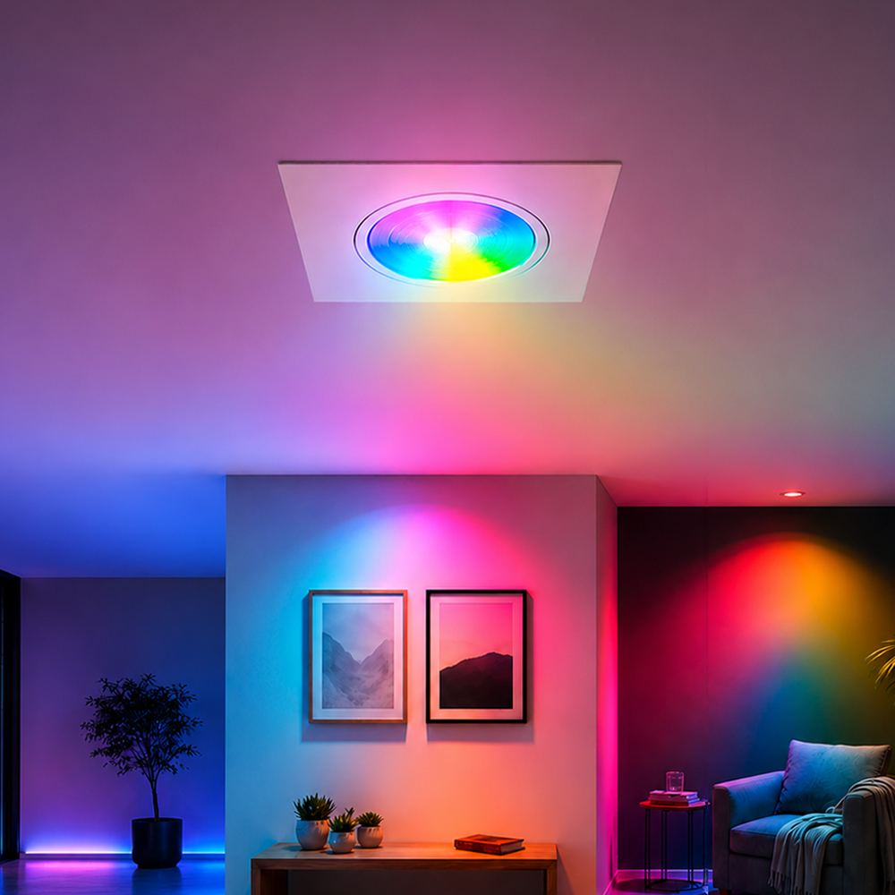 Spot Led Inteligente Wifi Embutir 5w RGB Bivolt Quadrado Branco Neo