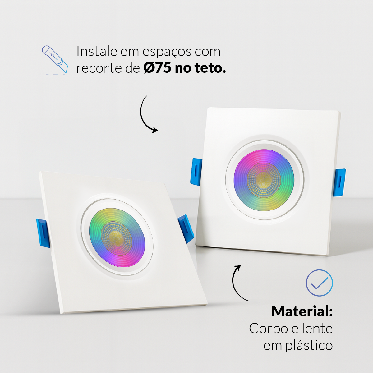 Spot Led Inteligente Wifi Embutir 5w RGB Bivolt Quadrado Branco Neo