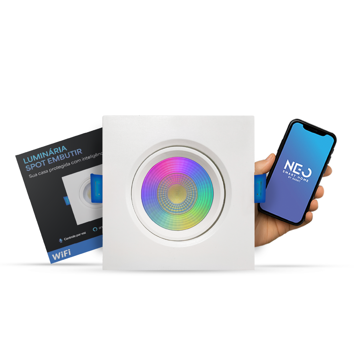 Spot Led Inteligente Wifi Embutir 5w RGB Bivolt Quadrado Branco Neo