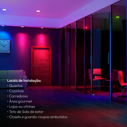 Spot Led Inteligente Wifi Embutir 5w RGB Bivolt Quadrado Branco Neo
