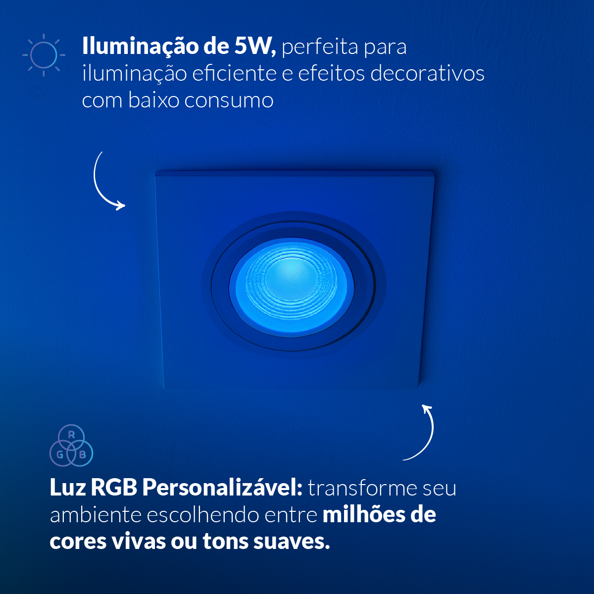 Spot Led Smart Wi-fi 2.4 GHz Embutir 5w RGB Bivolt Quadrado Branco Neo Avant