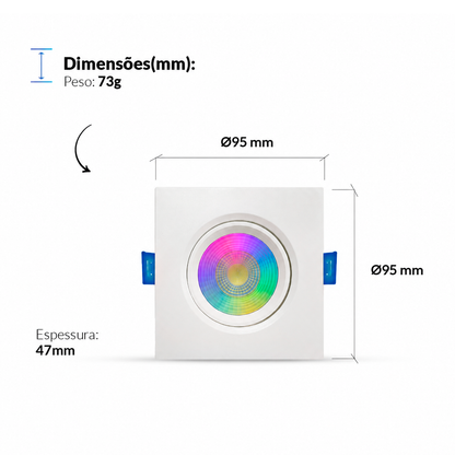 Spot Led Inteligente Wifi Embutir 5w RGB Bivolt Quadrado Branco Neo