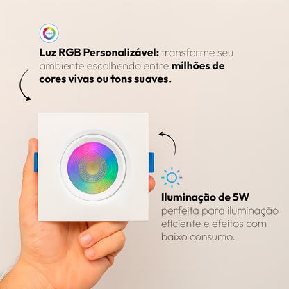 Spot Led Inteligente Wifi Embutir 5w RGB Bivolt Quadrado Branco Neo