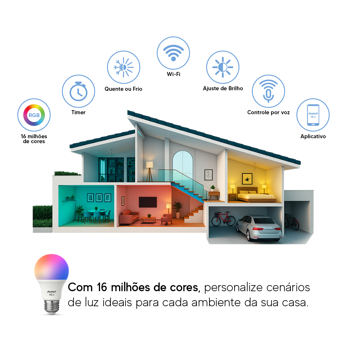 Kit Luminária De Mesa Rosa com Lâmpada Pera RGB 15w E27 Neo Avant