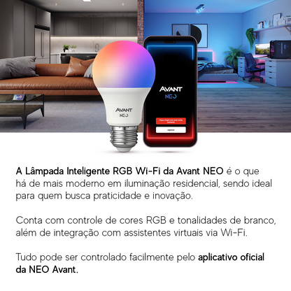 Kit 3 Lâmpadas Led Pera Inteligente Wifi 2.4 GHz 15w RGB E27 Bivolt Neo Avant - NEO Avant