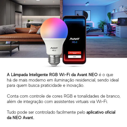 Kit Automação Lâmpada RGB 15w Interruptor 1 botão Tomada Inteligente Preto Wi-Fi 4x2 Bivolt Neo Avant - NEO Avant