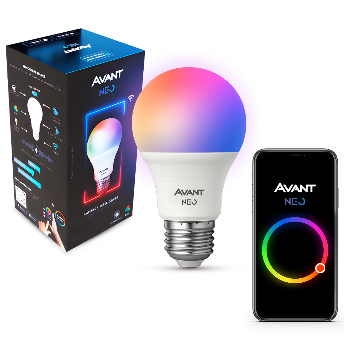 Kit Luminária De Mesa Rosa com Lâmpada Pera RGB 15w E27 Neo Avant