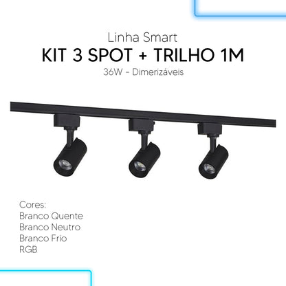 Kit 3 Spot Led Trilho Inteligente 1 Metro 36w RGB 110v/220v Preto Avant Neo - NEO Avant