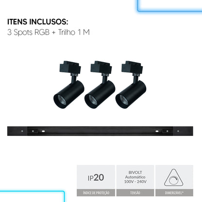 Kit 3 Spot Led Trilho Inteligente 1 Metro 36w RGB 110v/220v Preto Avant Neo - NEO Avant