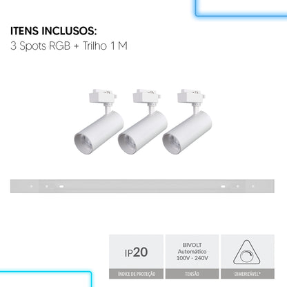 Kit 3 Spot Led Trilho Inteligente 1 Metro 36w RGB 110v/220v Branco Avant Neo - NEO Avant