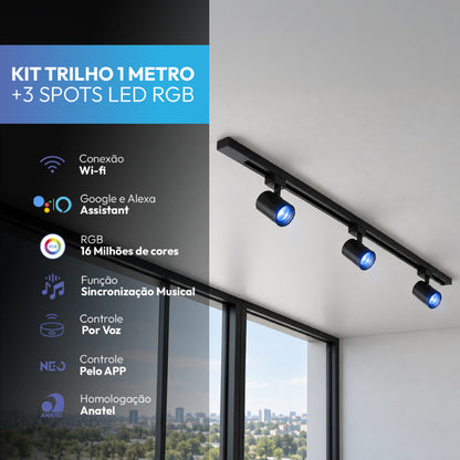 Kit 3 Spot Led Trilho Inteligente 1 Metro 60w RGB Bivolt Preto Neo - NEO Avant
