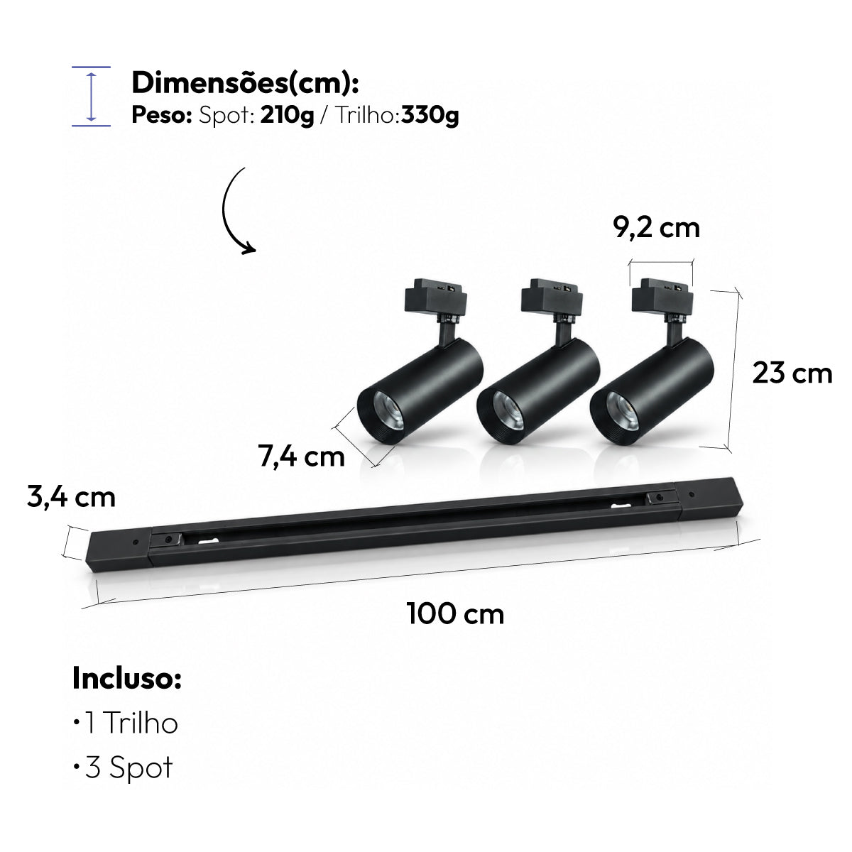 Kit 3 Spot Led Trilho Inteligente 1 Metro 60w RGB Bivolt Preto Neo - NEO Avant