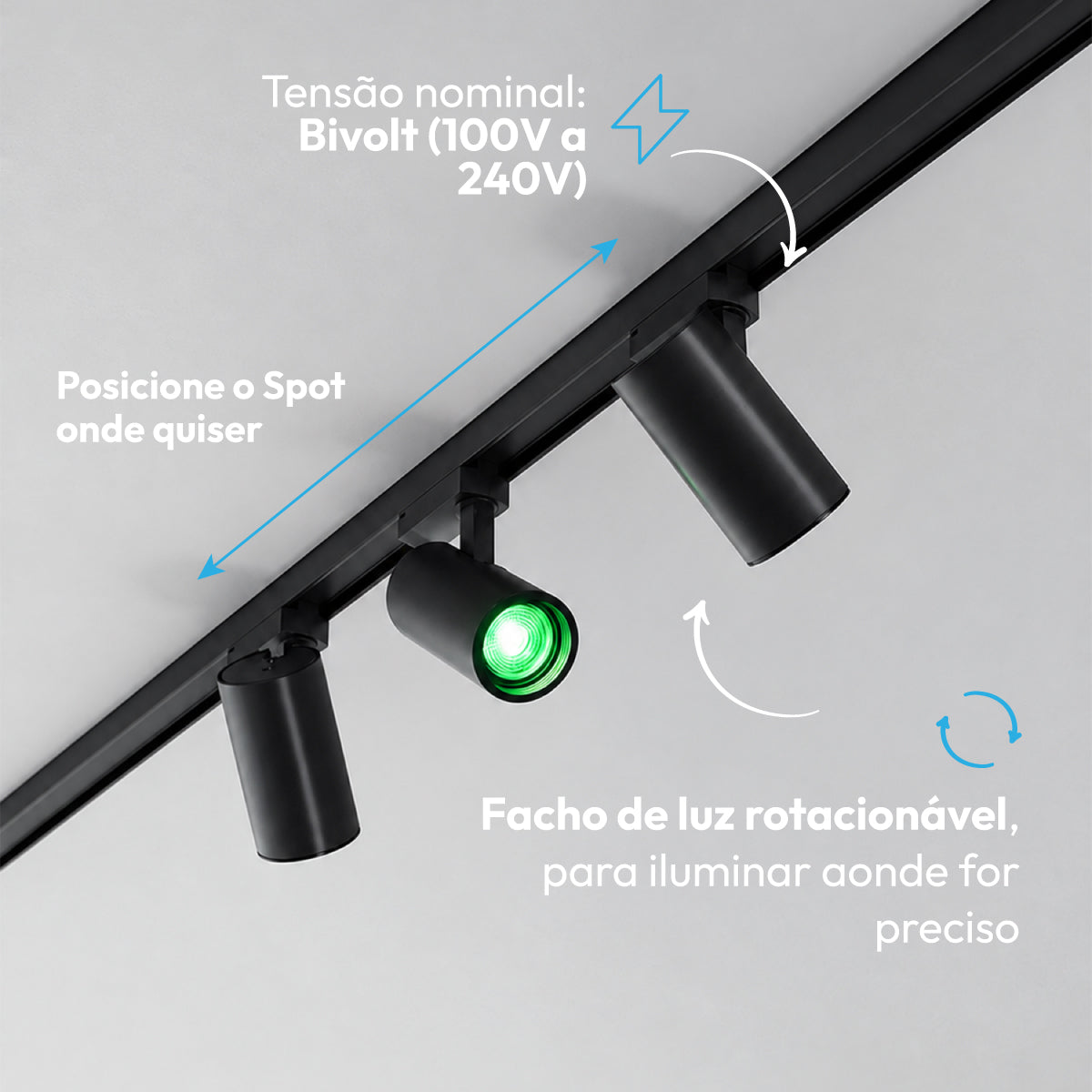 Kit 3 Spot Led Trilho Inteligente 1 Metro 60w RGB Bivolt Preto Neo - NEO Avant