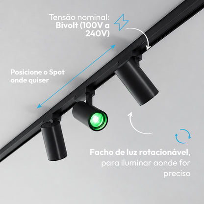 Kit 3 Spot Led Trilho Inteligente 1 Metro 60w RGB Bivolt Preto Neo - NEO Avant