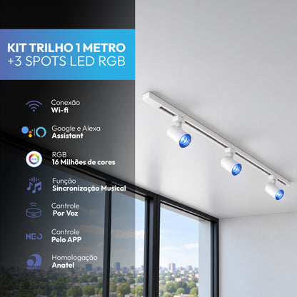 Kit 3 Spot Led Trilho Inteligente 1 Metro 60w RGB Bivolt Branco Neo - NEO Avant