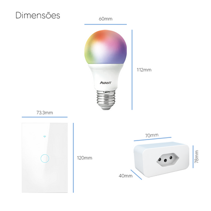 Kit Casa Conectada Smart Wi-fi 2.4 GHz Lâmpada RGB + Interruptor 1 Botão Branco + Tomada Inteligente Neo Avant