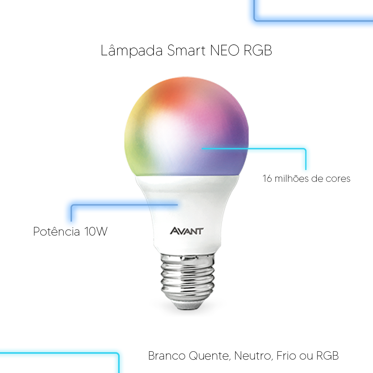 Kit Casa Conectada Smart Wi Fi Lâmpada RGB + Interruptor 1 Botão + Tomada Inteligente Avant Neo