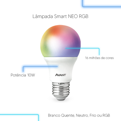 Kit Casa Conectada Smart Wi Fi Lâmpada RGB + Interruptor 1 Botão + Tomada Inteligente Avant Neo