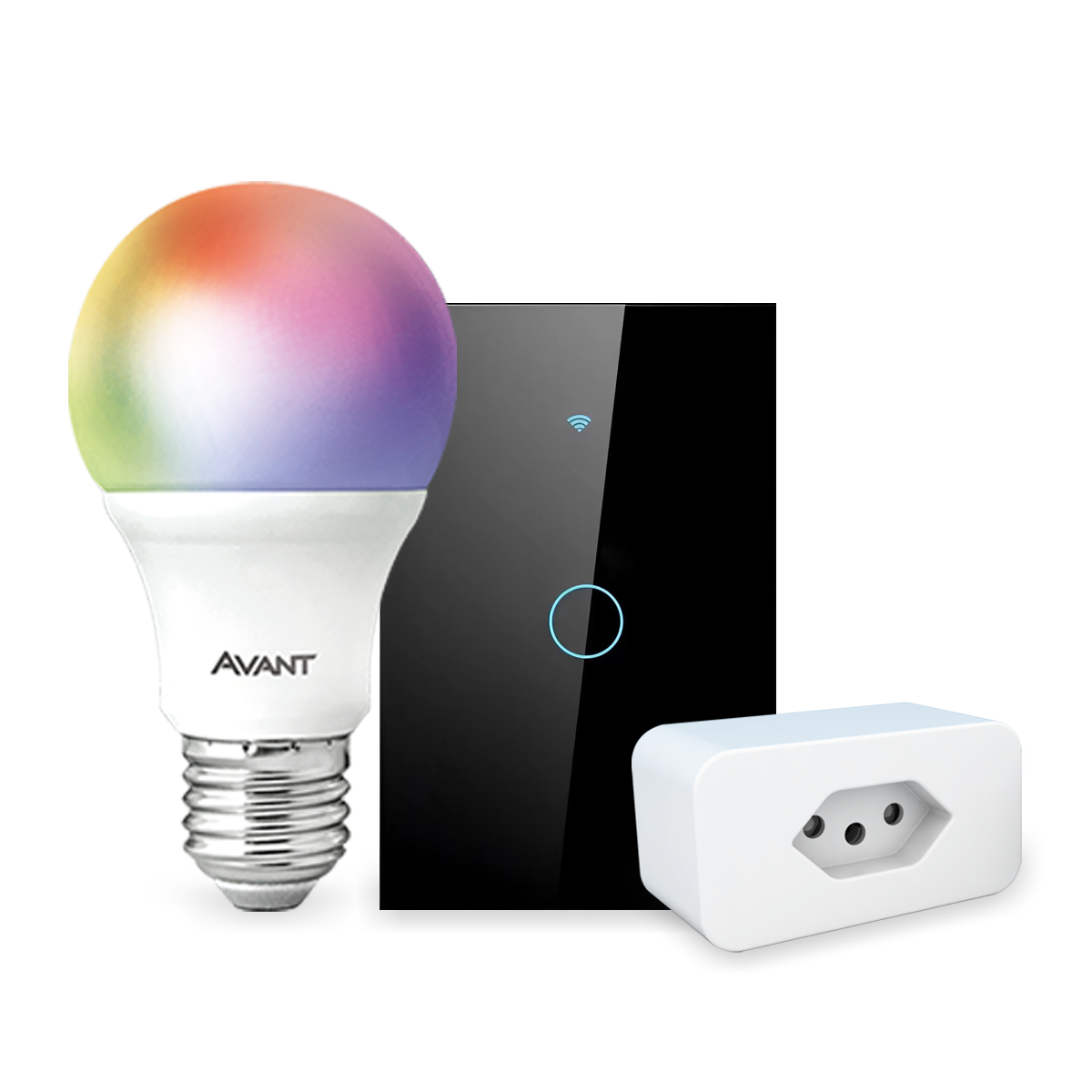 Kit Casa Conectada Smart Wi Fi Lâmpada RGB + Interruptor 1 Botão + Tomada Inteligente Avant Neo