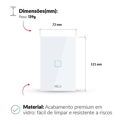 Interruptor Inteligente Zigbee 1 Botão 4x2 Bivolt Branco Neo Avant