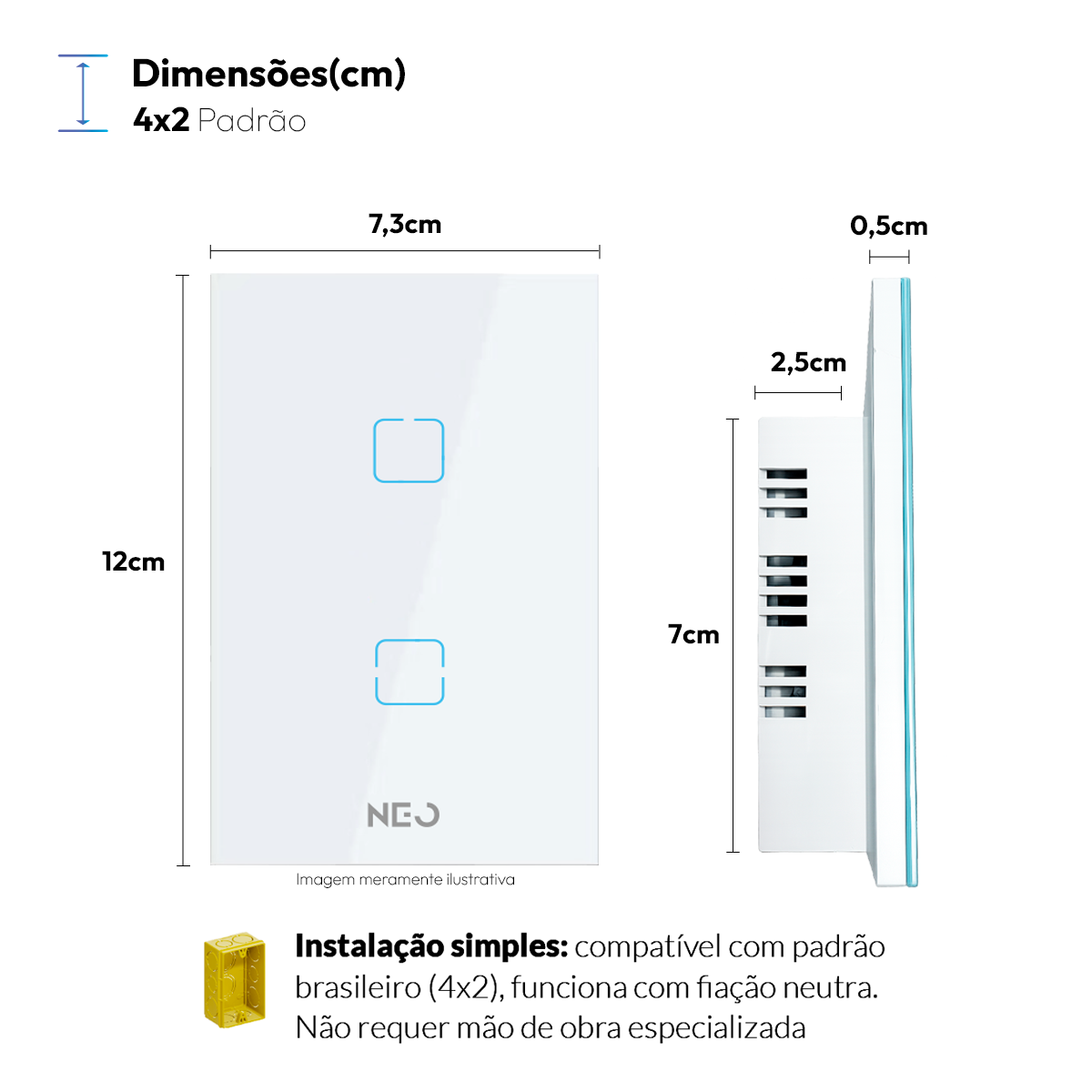 Interruptor Inteligente Zigbee 2 Botões 4x2 Bivolt Branco Neo