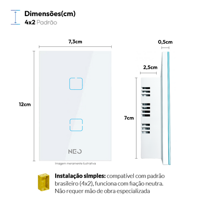 Interruptor Inteligente Zigbee 2 Botões 4x2 Bivolt Branco Neo