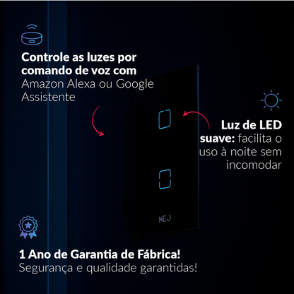 Interruptor Inteligente Zigbee 2 Botões 4x2 Bivolt Branco Neo Avant