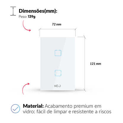 Interruptor Inteligente Zigbee 2 Botões 4x2 Bivolt Branco Neo Avant