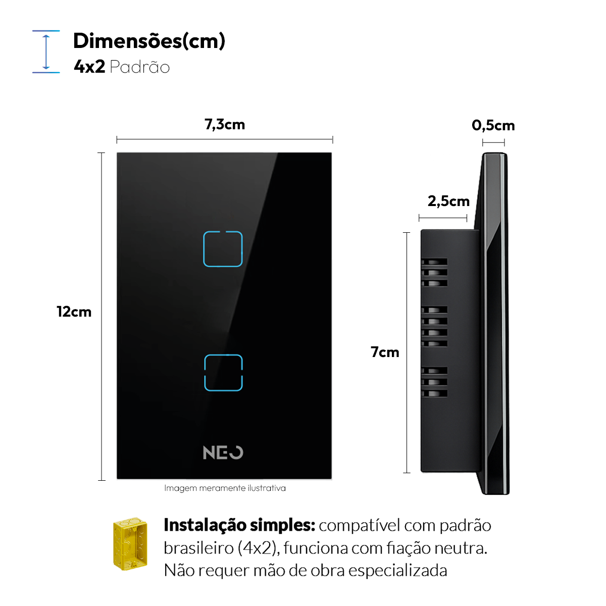 Interruptor Inteligente Zigbee 2 Botões 4x2 Bivolt Preto Neo