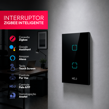 Interruptor Inteligente Zigbee 2 Botões 4x2 Bivolt Preto Neo