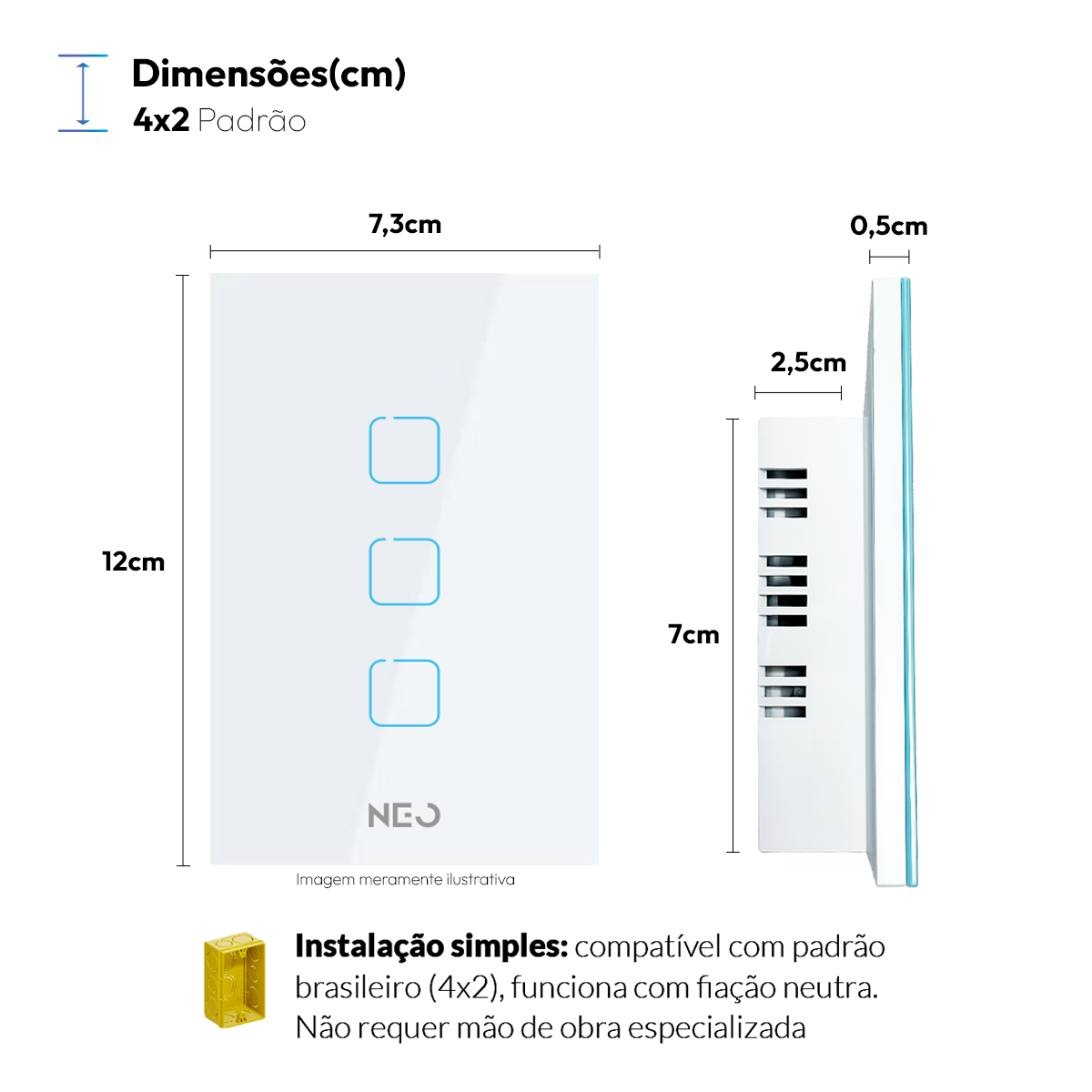 Interruptor Inteligente Zigbee 3 Botões 4x2 Bivolt Branco Neo