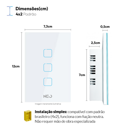Interruptor Inteligente Zigbee 3 Botões 4x2 Bivolt Branco Neo
