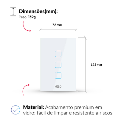 Interruptor Inteligente Zigbee 3 Botões 4x2 Bivolt Branco Neo Avant
