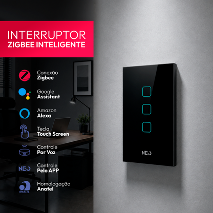 Interruptor Inteligente Zigbee 3 Botões 4x2 Bivolt Preto Neo