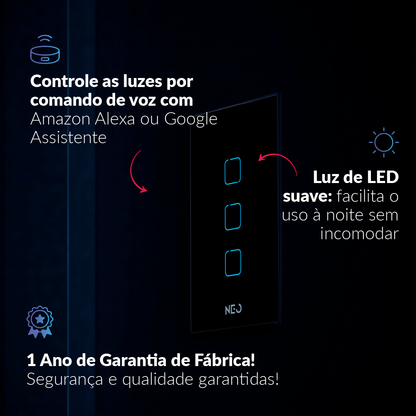 Interruptor Inteligente Zigbee 3 Botões 4x2 Bivolt Preto Neo Avant