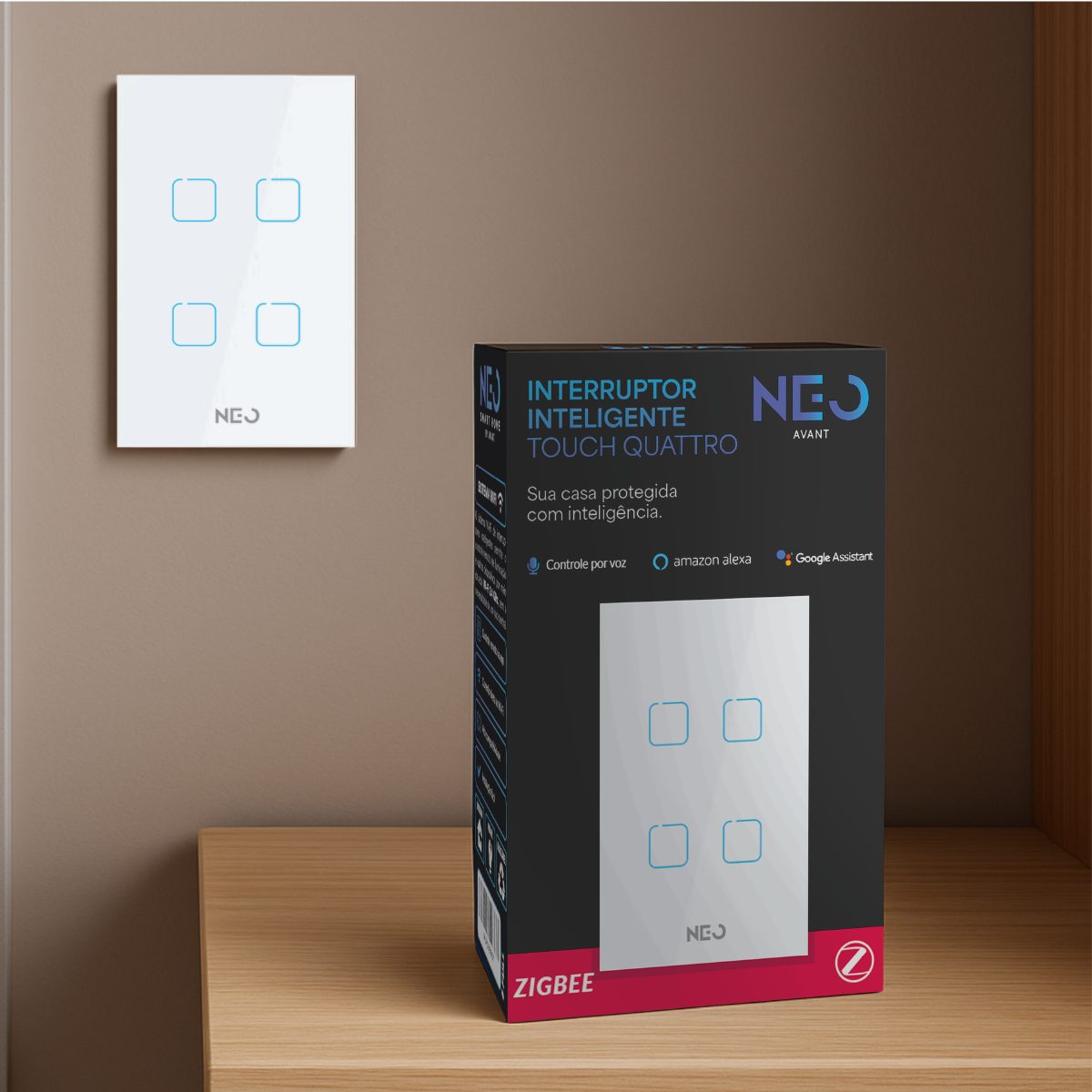 Interruptor Inteligente Zigbee 4 Botões 4x2 Bivolt Branco Neo