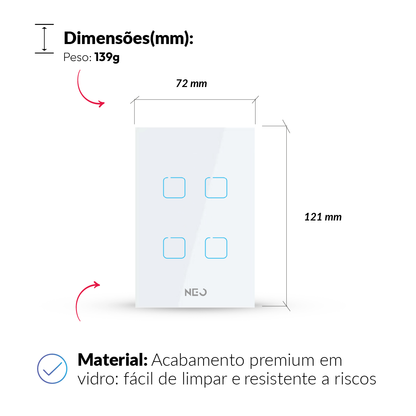 Interruptor Inteligente Zigbee 4 Botões 4x2 Bivolt Branco Neo Avant