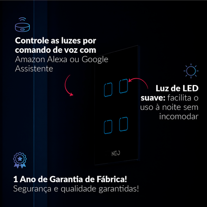 Interruptor Inteligente Zigbee 4 Botões 4x2 Bivolt Branco Neo Avant