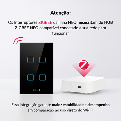 Interruptor Inteligente Zigbee 4 Botões 4x2 Bivolt Preto Neo Avant