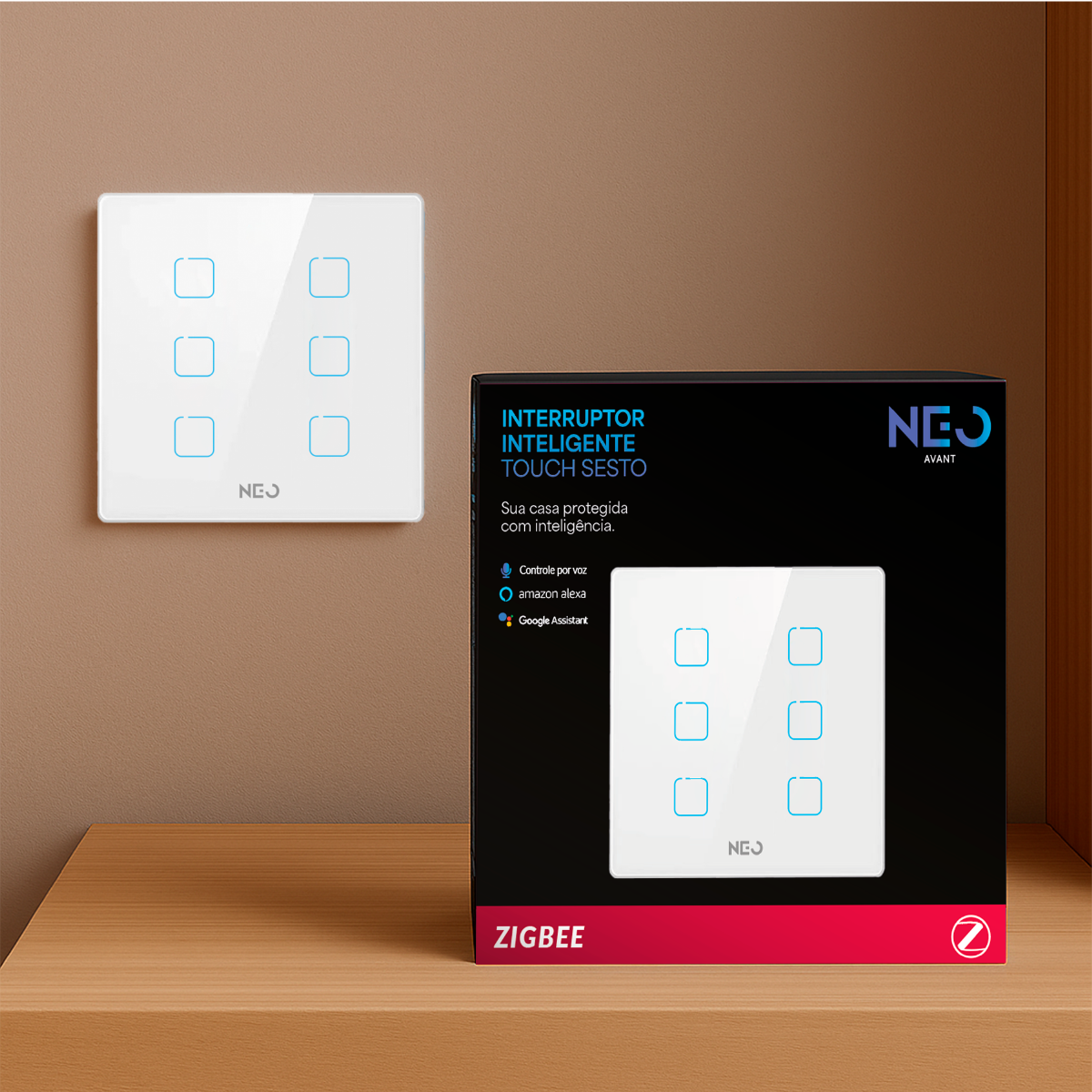 Interruptor Inteligente Zigbee 6 Botões 4x4 Bivolt Branco Neo