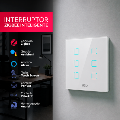 Interruptor Inteligente Zigbee 6 Botões 4x4 Bivolt Branco Neo