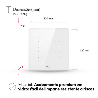 Interruptor Inteligente Zigbee 6 Botões 4x4 Bivolt Branco Neo Avant