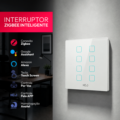 Interruptor Inteligente Zigbee 8 Botões 4x4 Bivolt Branco Neo