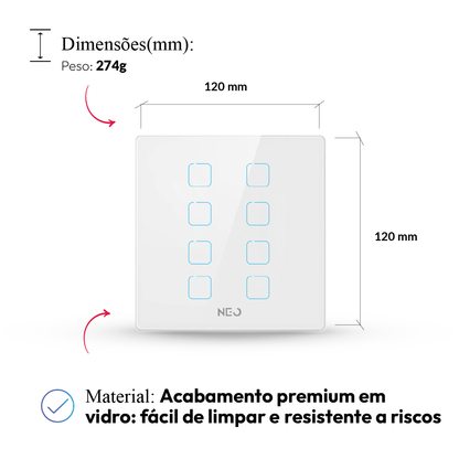 Interruptor Inteligente Zigbee 8 Botões 4x4 Bivolt Branco Neo Avant