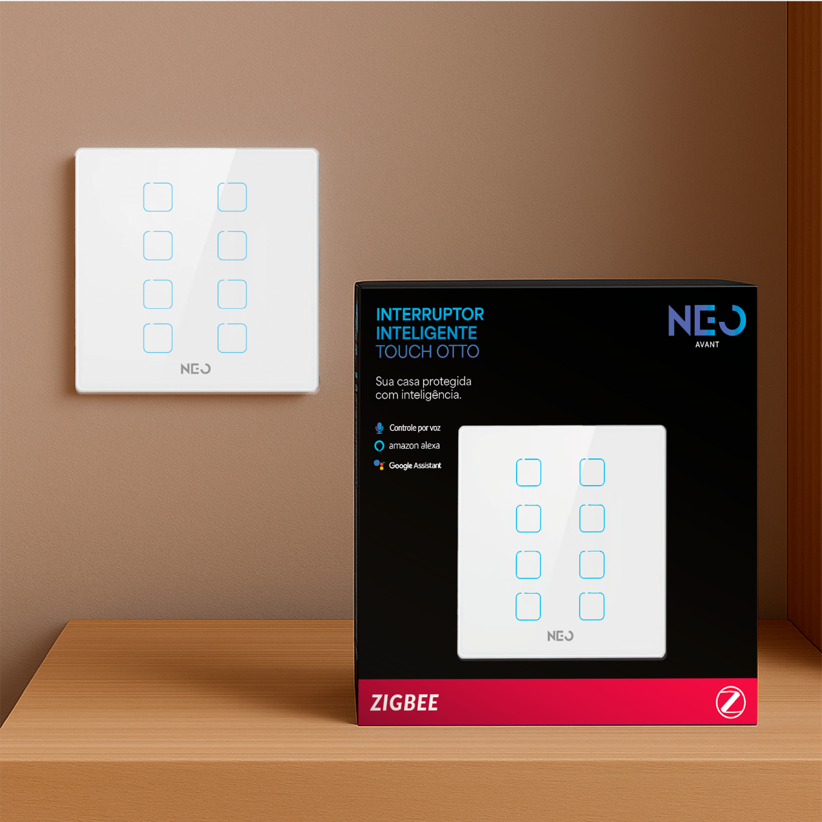 Interruptor Inteligente Zigbee 8 Botões 4x4 Bivolt Branco Neo