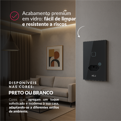 Interruptor Inteligente Zigbee 1 Botão Com Tomada 4x2 Bivolt Preto Neo Avant