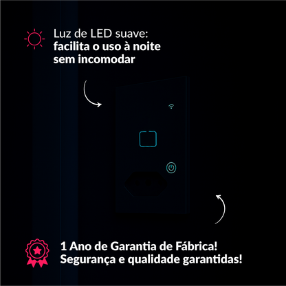 Interruptor Inteligente Zigbee 1 Botão Com Tomada 4x2 Bivolt Preto Neo Avant