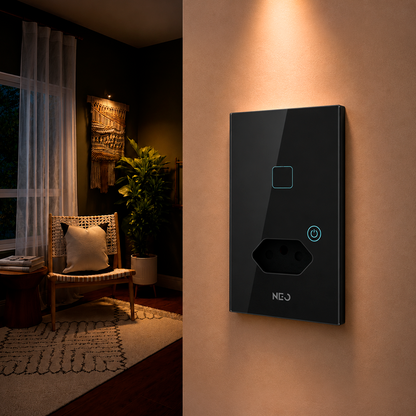 Interruptor Inteligente Zigbee 1 Botão Com Tomada 10A 4x2 Bivolt Preto Neo