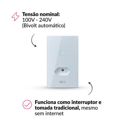 Interruptor Inteligente Zigbee 1 Botão Com Tomada 4x2 Bivolt Branco Neo Avant