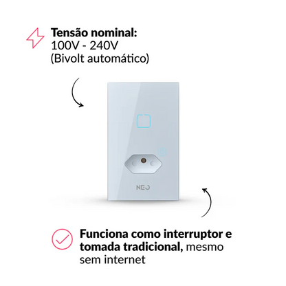 Kit Automação Hub Zigbee com Interruptores Tomada Inteligente Preto 4x2 Bivolt Neo Avant - NEO Avant